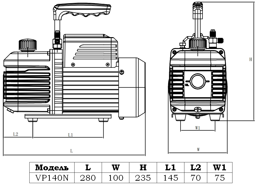 Габаритный чертеж модели VP140N
