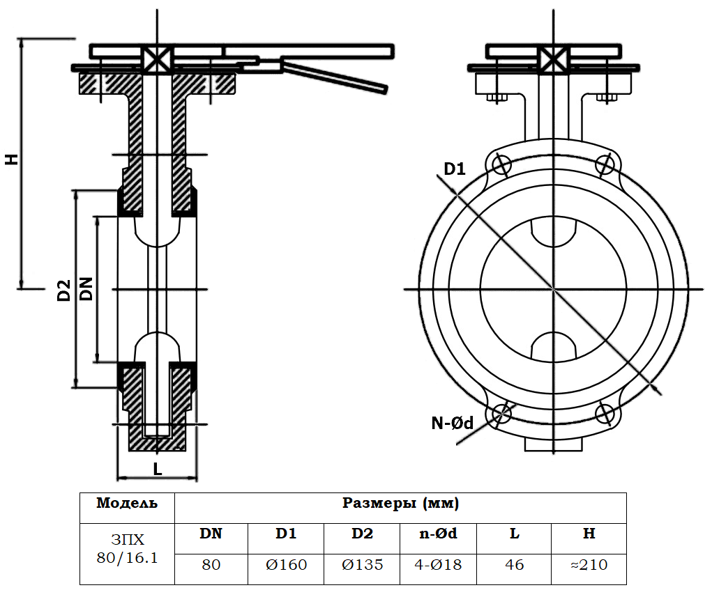 Габаритный чертеж модели ЗПХ 80/16.1