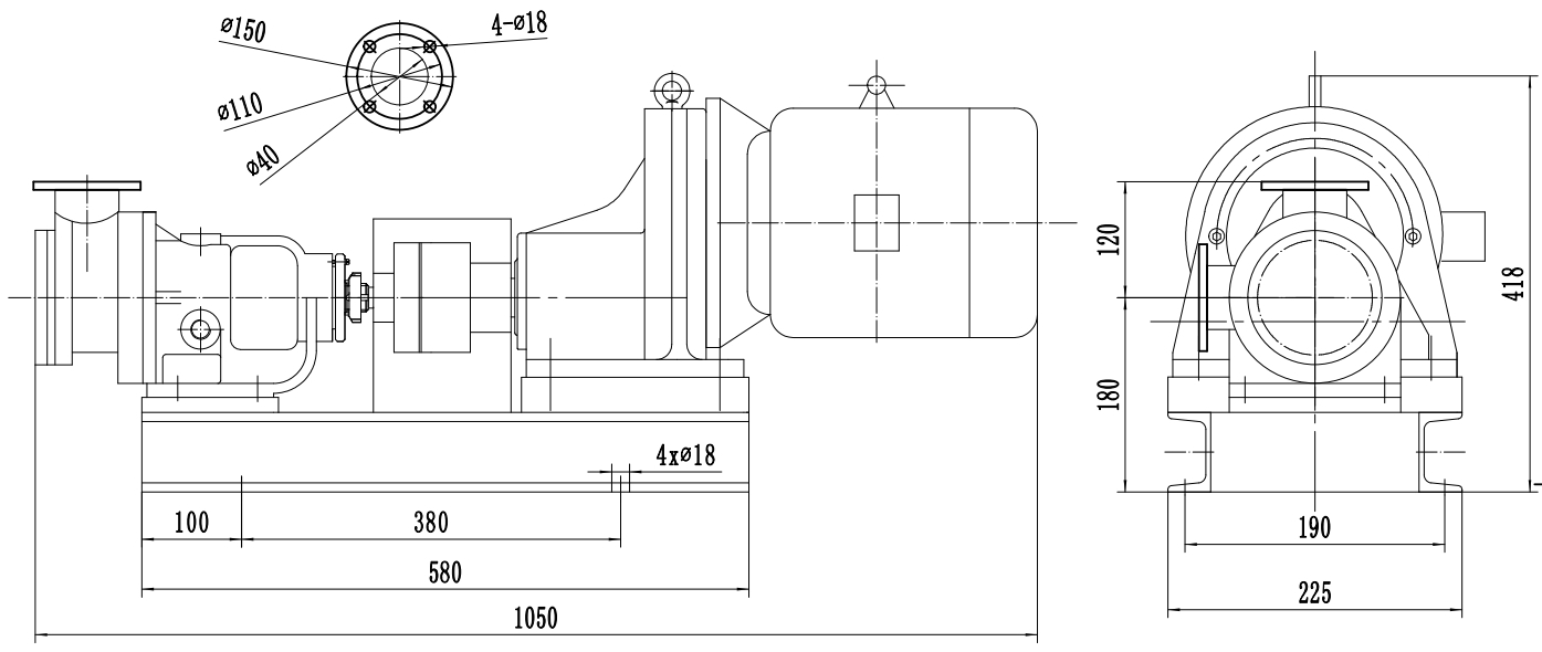Габаритный чертеж насоса ZY Technology NYP-3.6-1.5-455-R