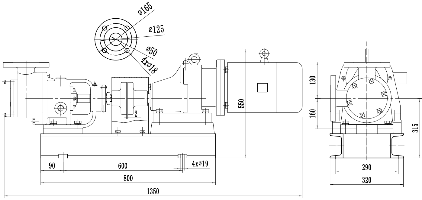 Габаритный чертеж насоса ZY Technology NYP-52A-7.5-228-R