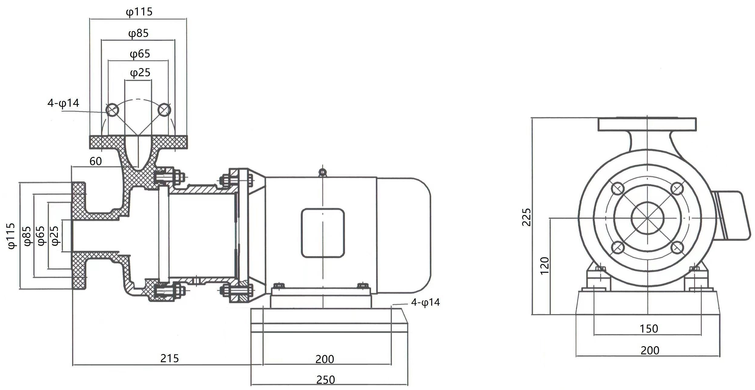 Габаритный чертеж насоса ZY Technology S25x25-12.5