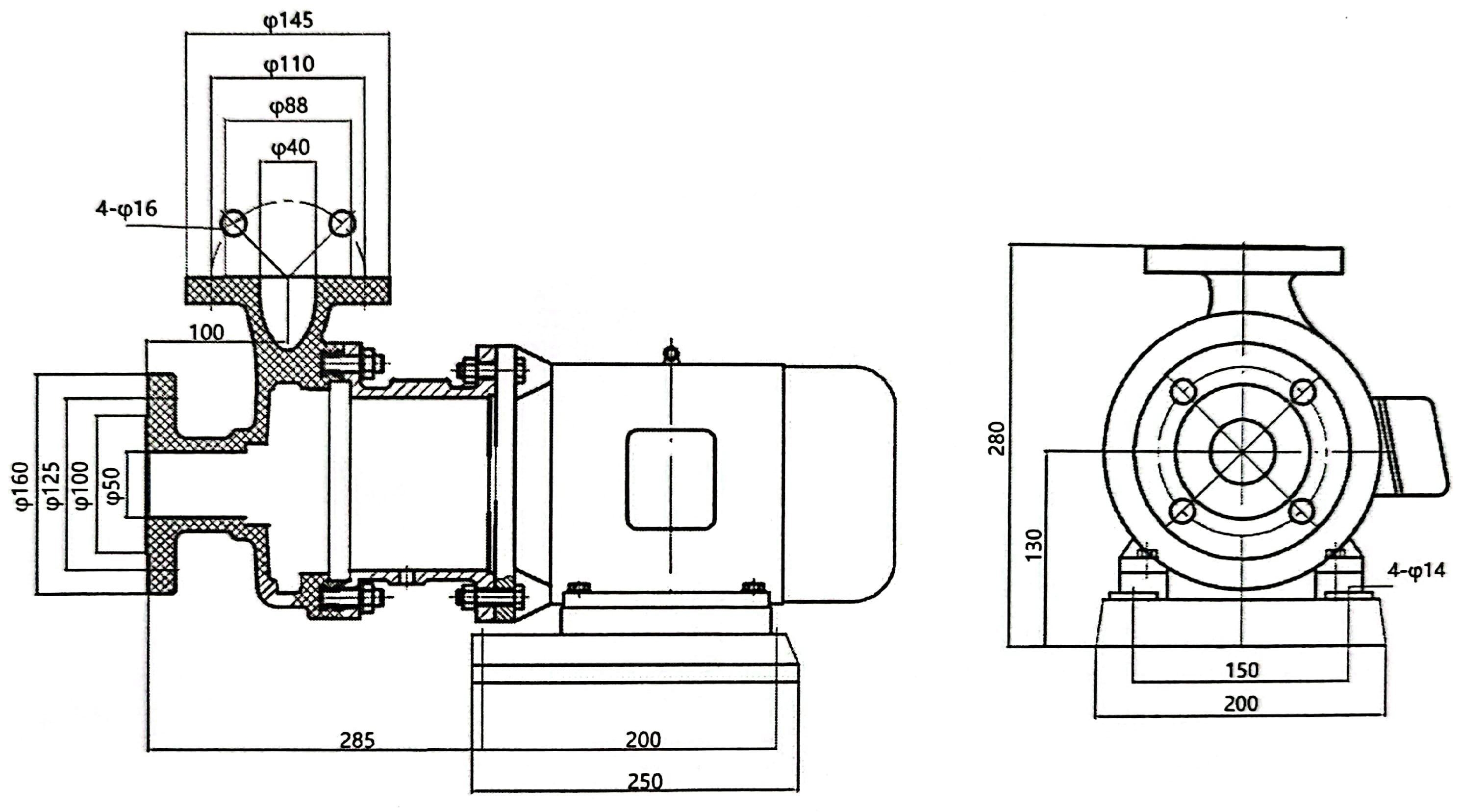 Габаритный чертеж насоса ZY Technology S50x40-20