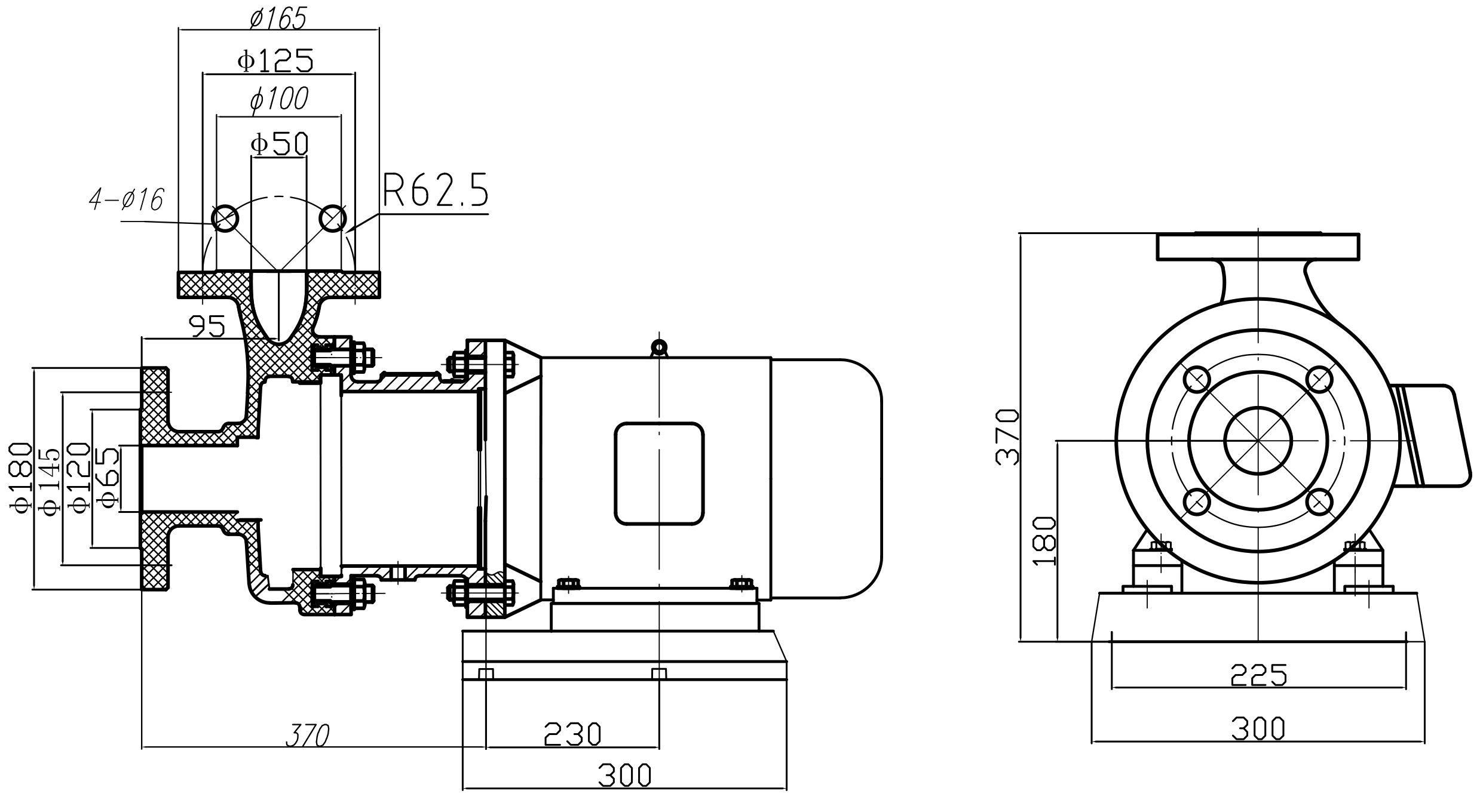 Габаритный чертеж насоса ZY Technology S65x50-32
