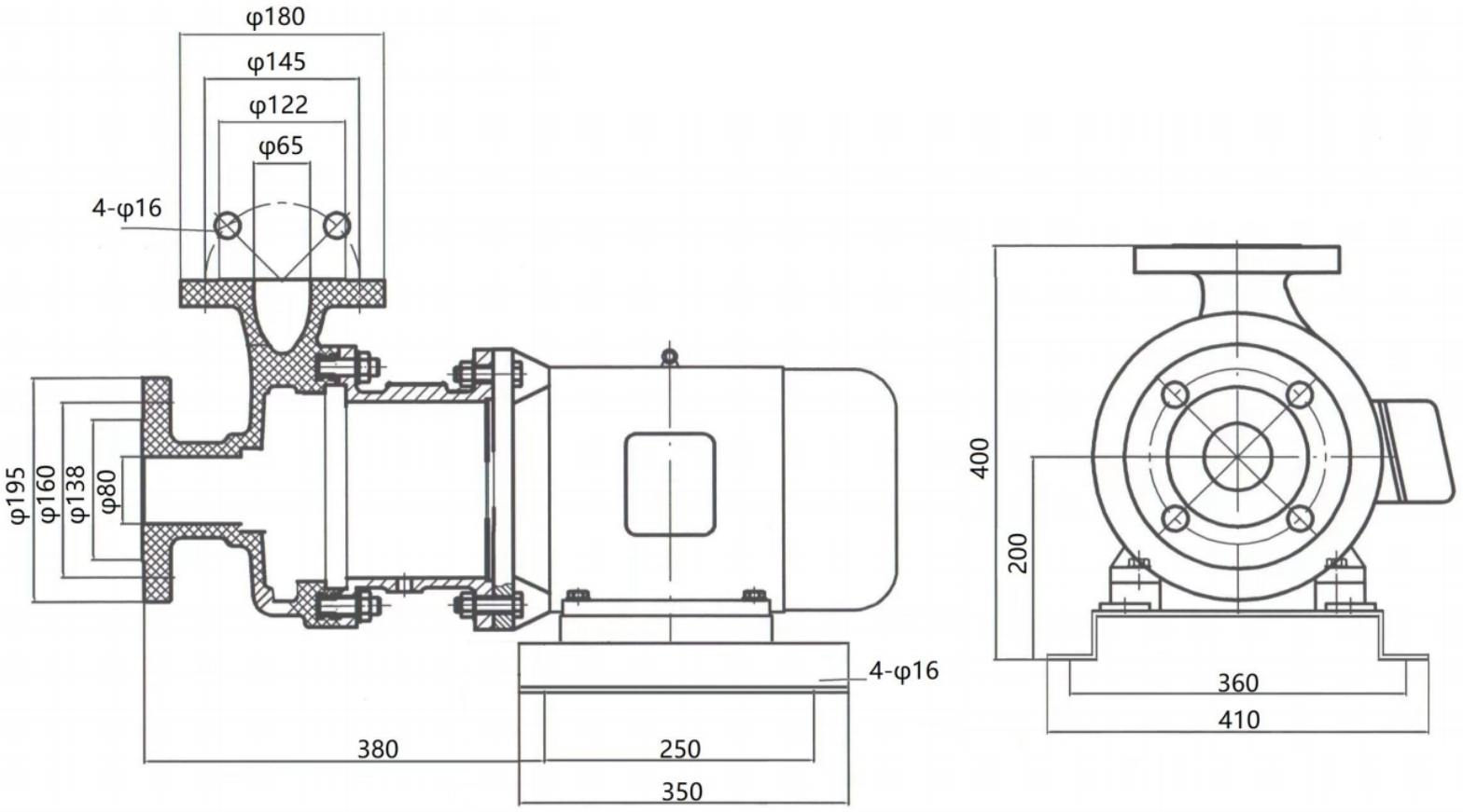 Габаритный чертеж насоса ZY Technology S80x65-32-110