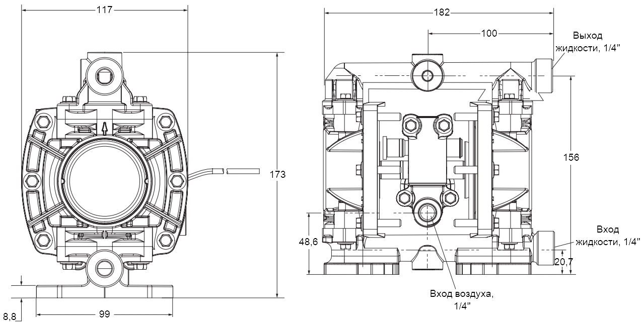 Габаритный чертеж модели Vetlan Pneumatic ADP-PD01P-HPS-PTT