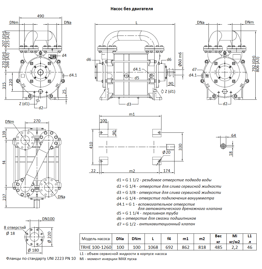Габаритный чертеж вакуумного насоса Pompetravaini TRHE 100-1260 F