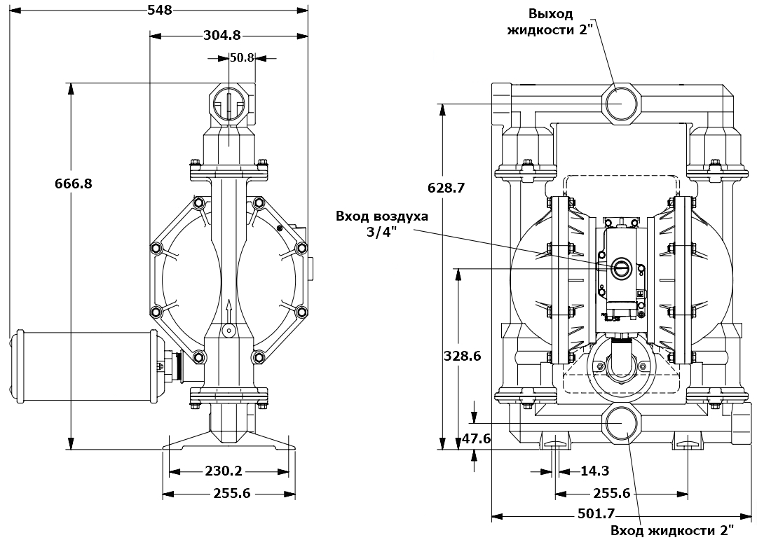 Габаритный чертеж модели Vetlan Pneumatic ADP-PD20A-BAS-AAA