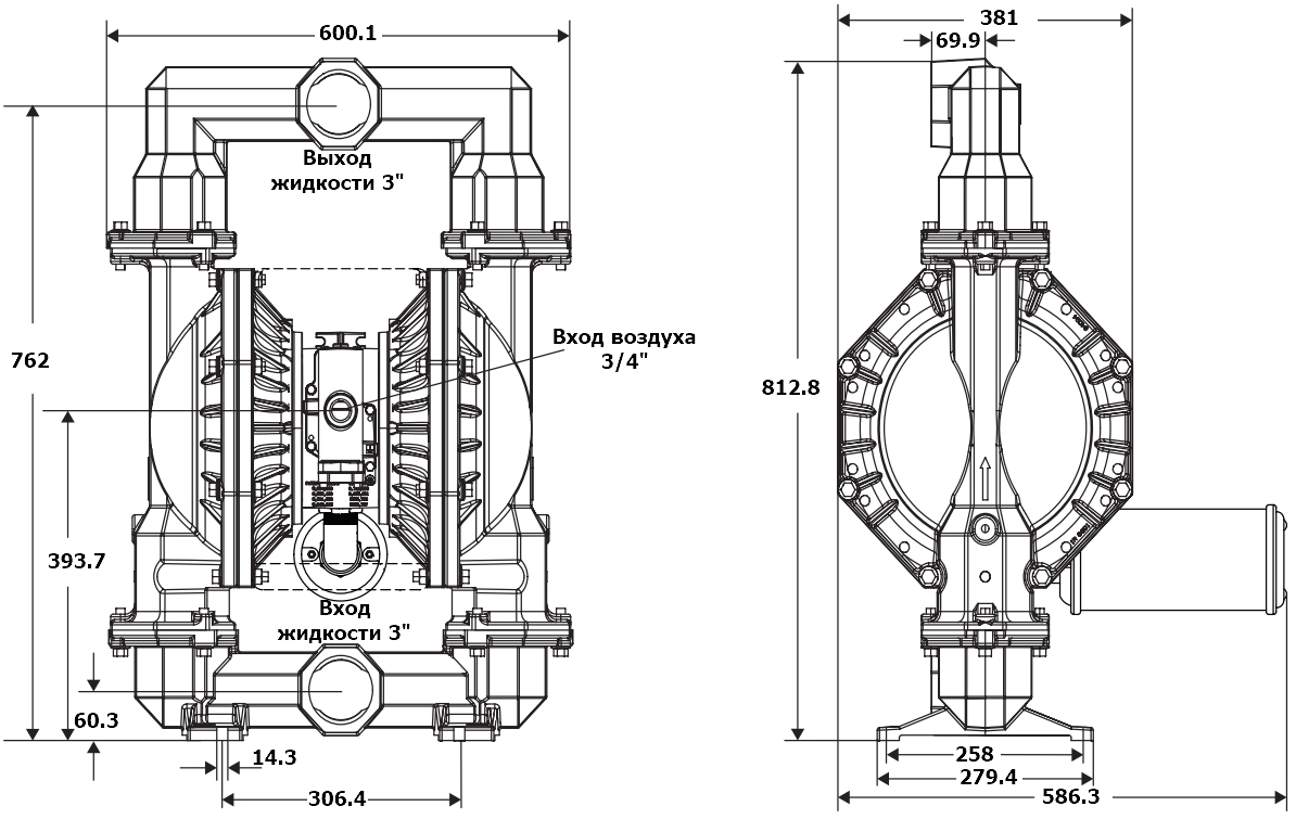 Габаритный чертеж модели Vetlan Pneumatic ADP-PD30A-BAS-STT