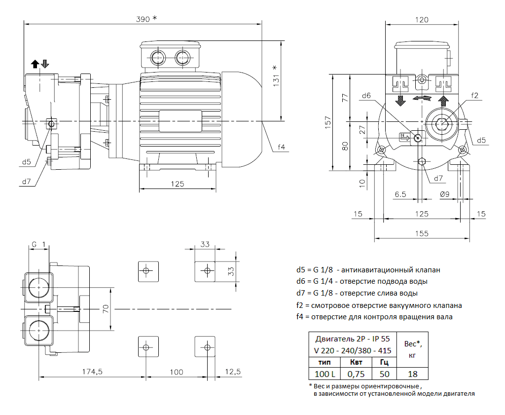 Габаритный чертеж вакуумного насоса Pompetravaini TRMB 25-30 GH