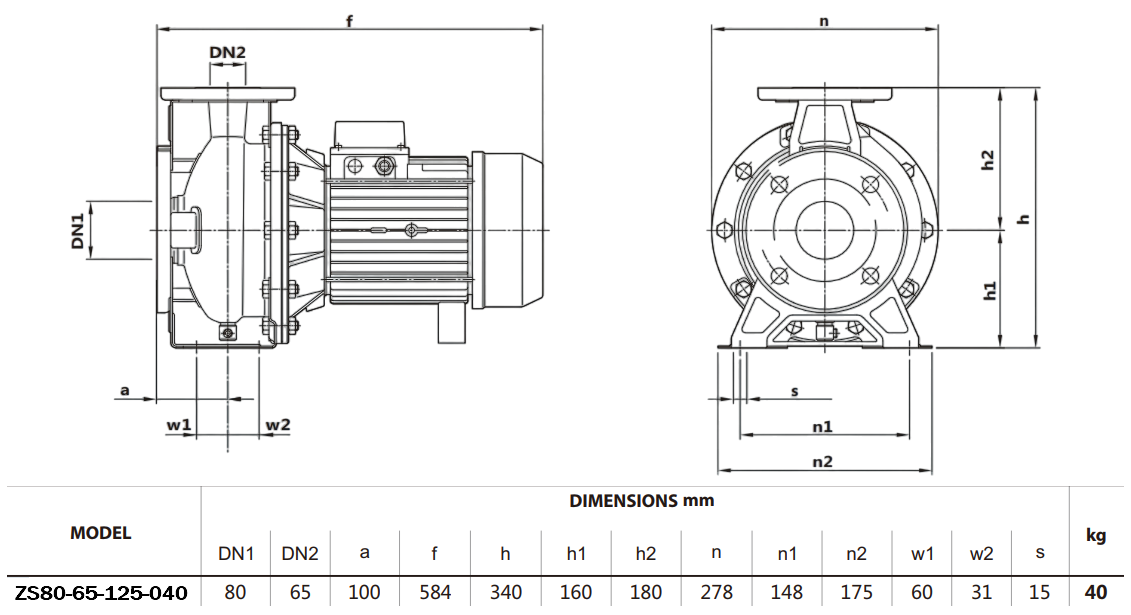 Габаритный чертеж модели Zenova ZS80-65-125-040