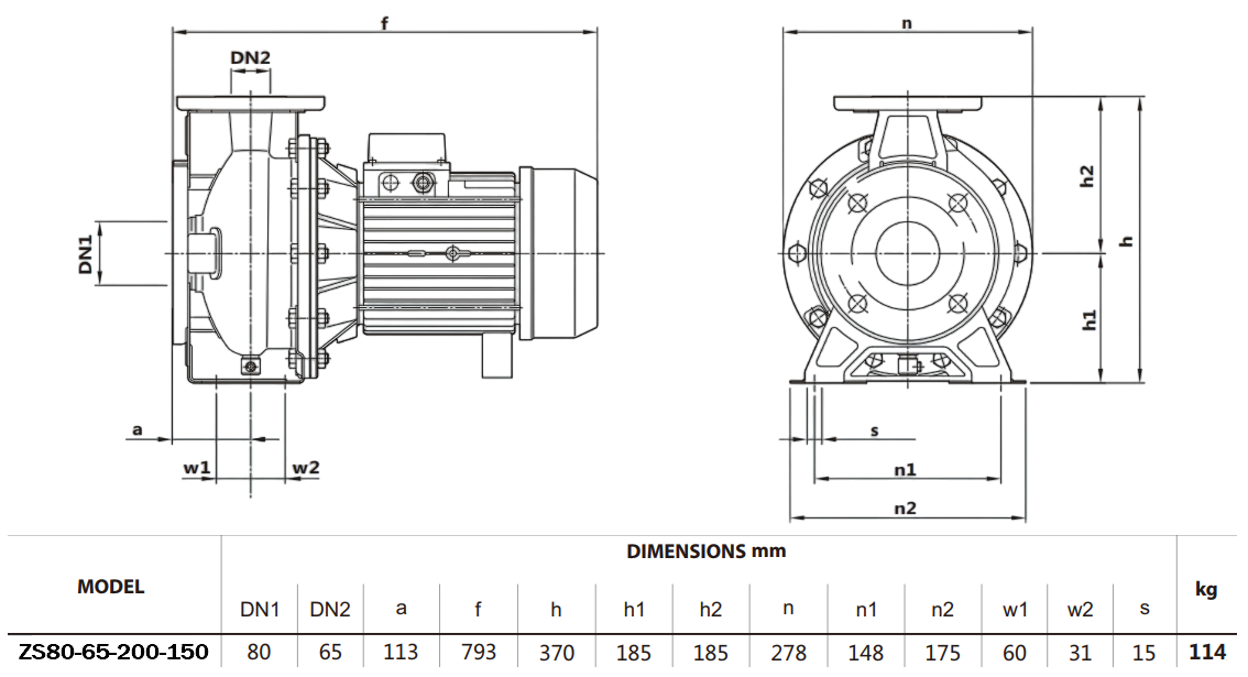 Габаритный чертеж модели Zenova ZS80-65-200-150