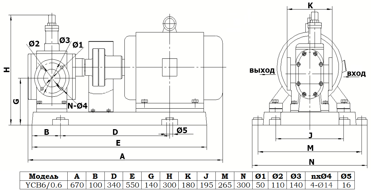 Габаритный чертеж насоса YCB6/0.6