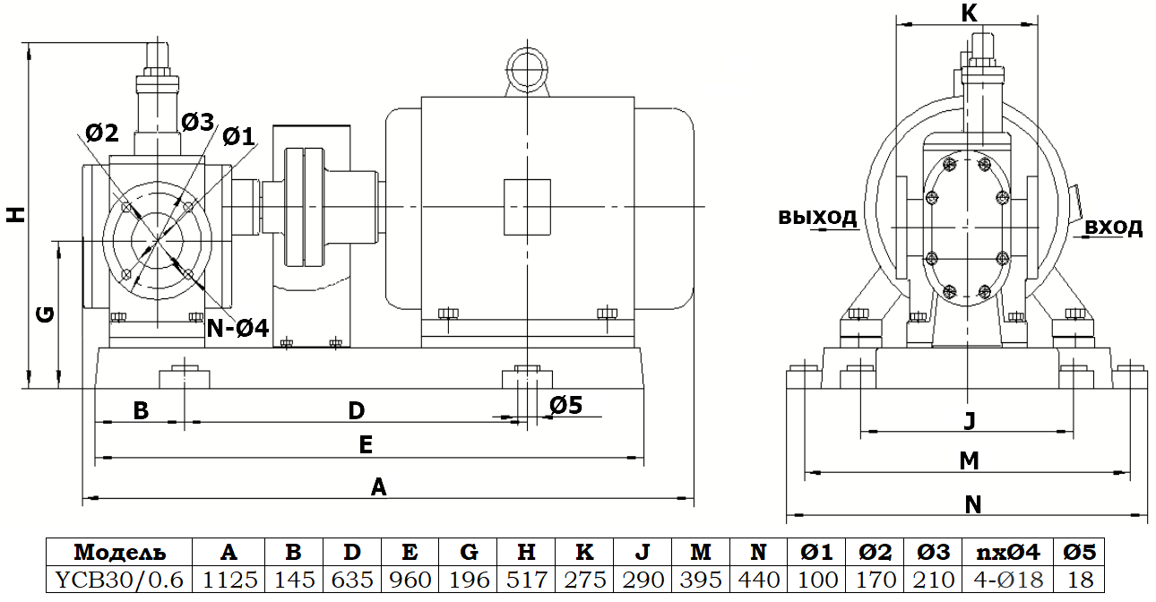 Габаритный чертеж насоса YCB30/0.6