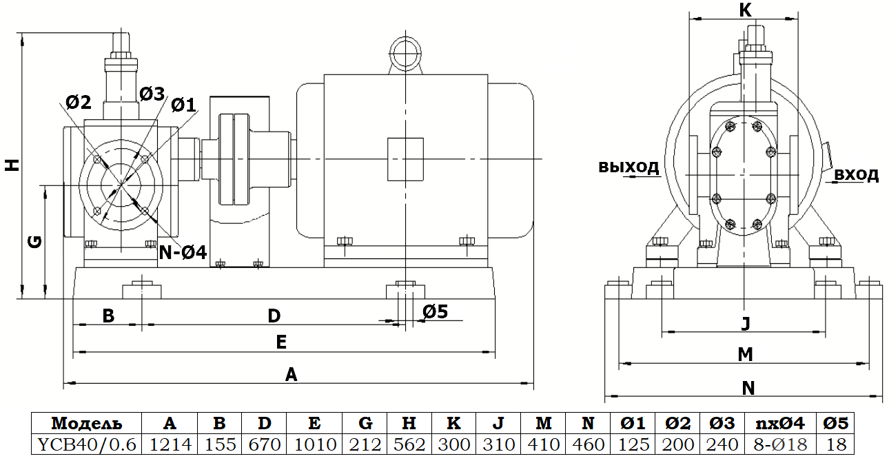 Габаритный чертеж насоса YCB40/0.6