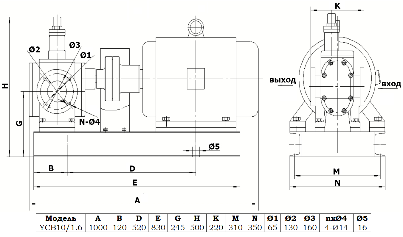 Габаритный чертеж насоса YCB10/1.6