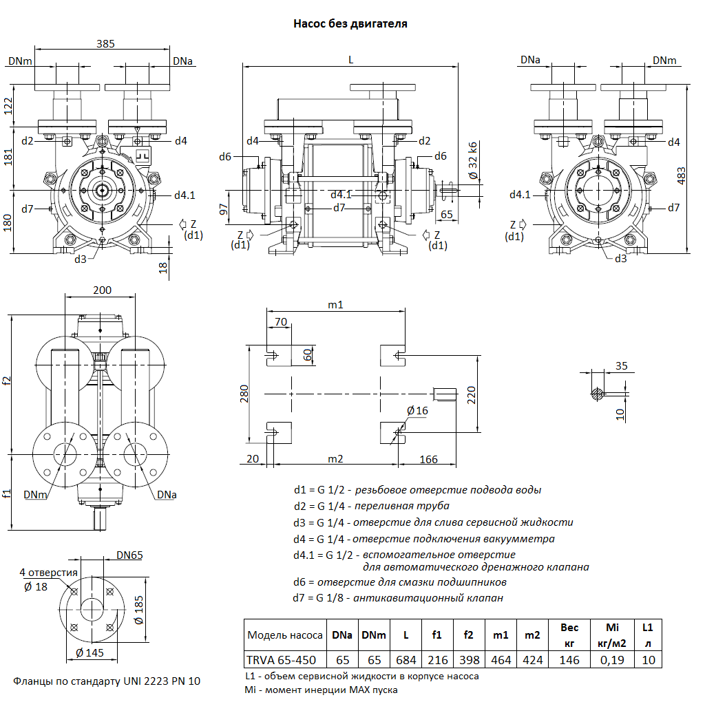 Габаритный чертеж вакуумного насоса Pompetravaini TRVA 65-450 F