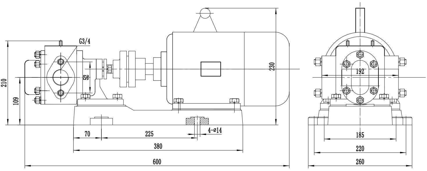 Габаритный чертеж насоса KCB-A 18.3-CCM/1.45/4/C