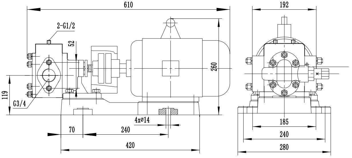 Габаритный чертеж насоса KCB-A 33.3-CCM/1.45/4/C