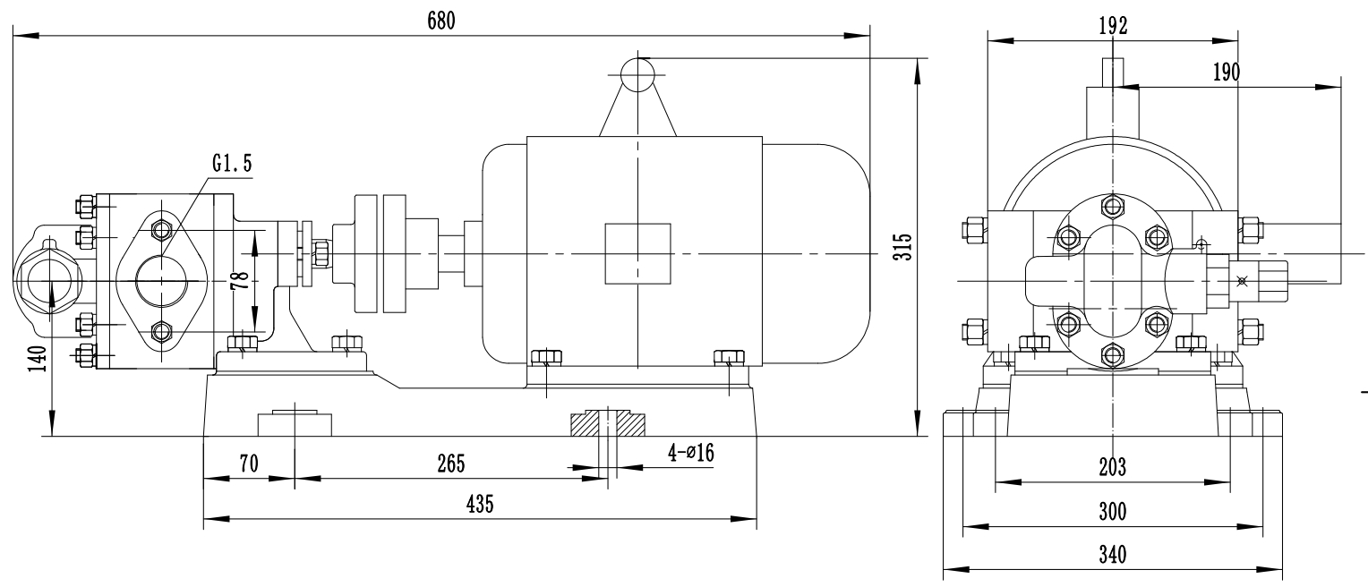 Габаритный чертеж насоса KCB-A 83.3-CCM/1/4/C