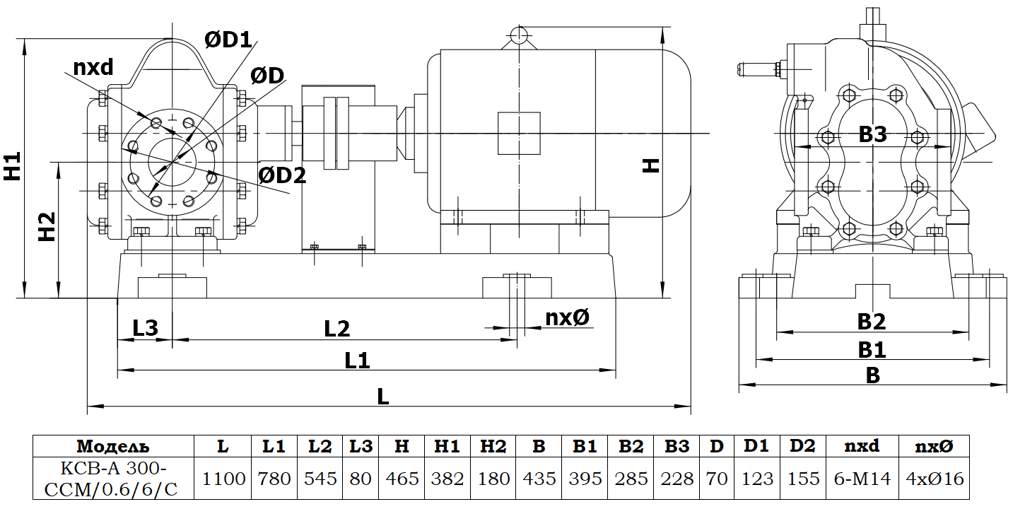 Габаритный чертеж насоса KCB-A 300-CCM/0.6/6/С