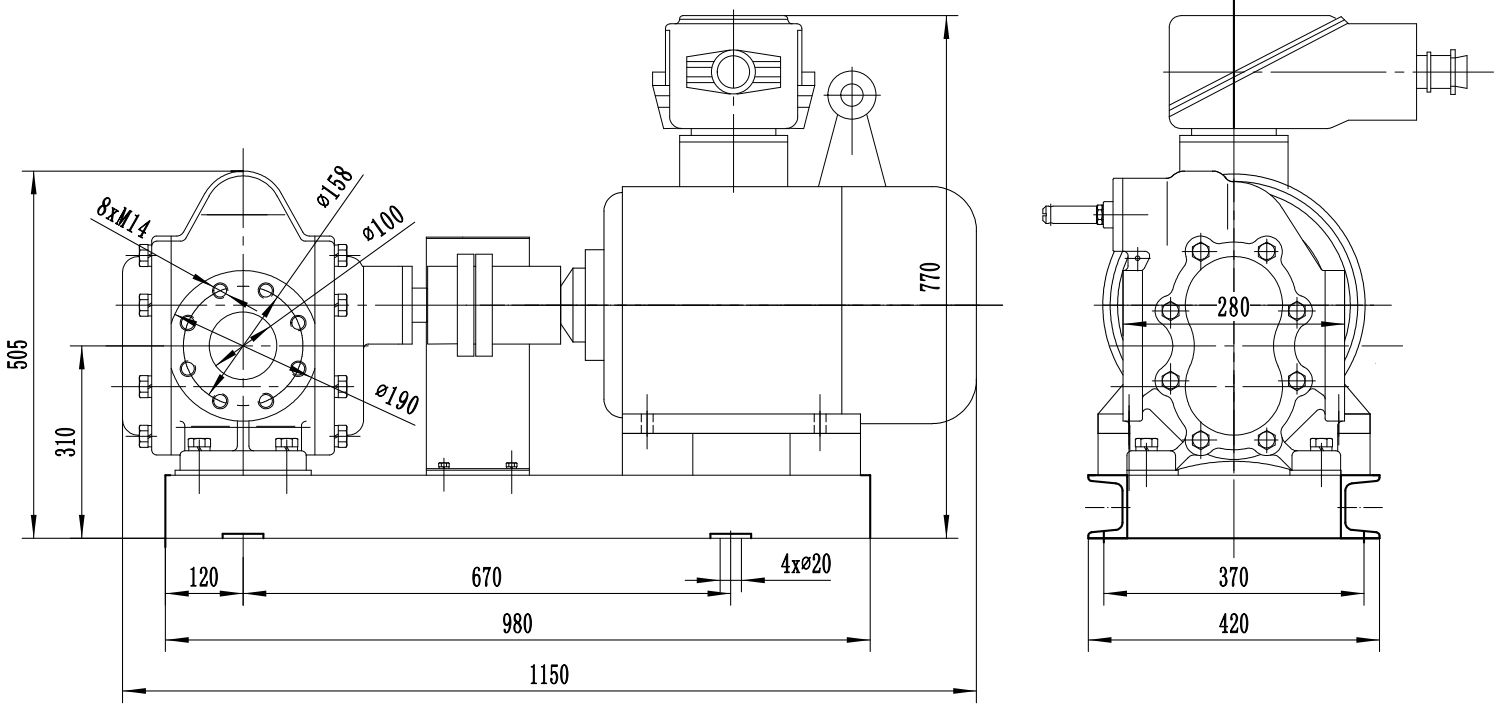 Габаритный чертеж насоса KCB-A 960-CCM/0.6/4/C