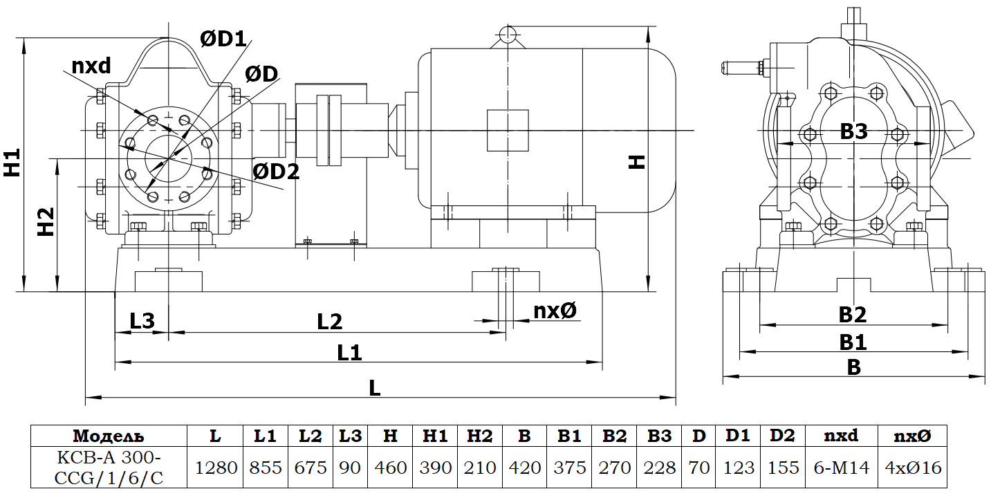 Габаритный чертеж насоса KCB-A 300-CCG/1/6/C