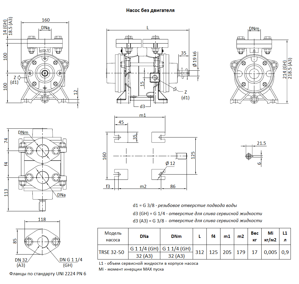 Габаритный чертеж вакуумного насоса Pompetravaini TRSE 32-50* RX