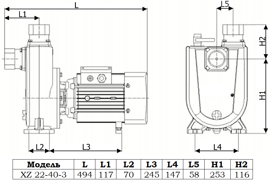 Габаритный чертеж модели Zenova XZ 22-40-3_220
