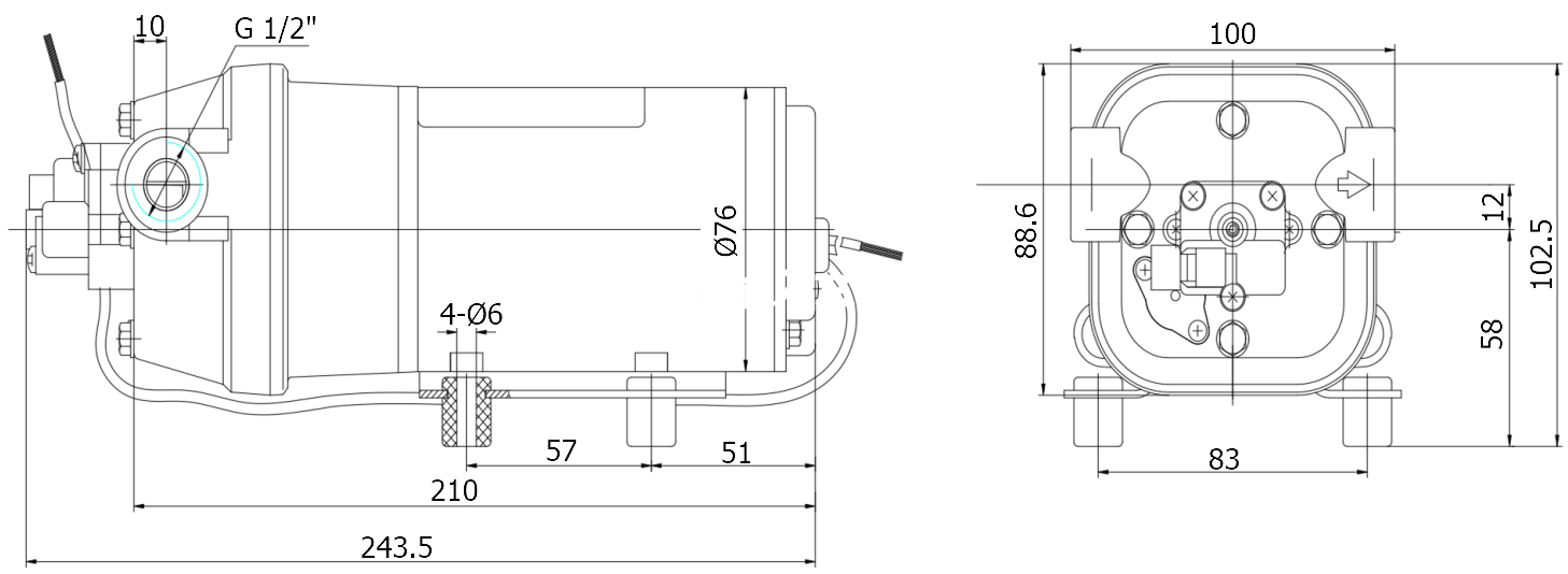 Габаритный чертеж модели Zenova DP-35-24V