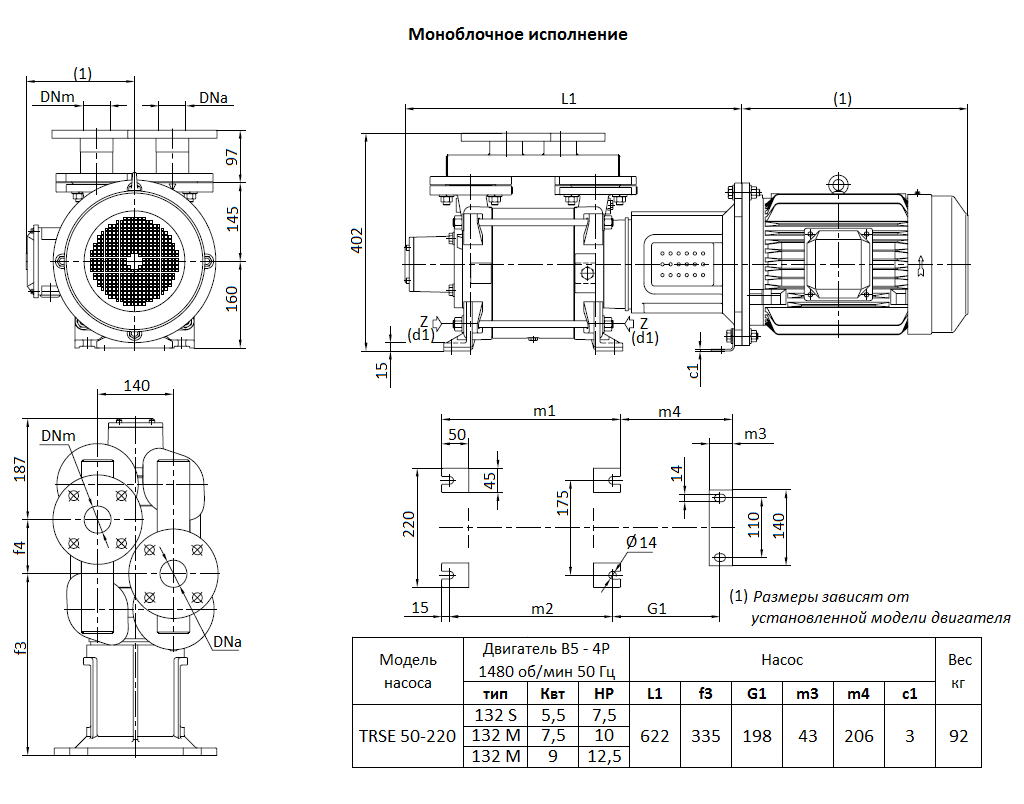 Габаритный чертеж вакуумного насоса Pompetravaini TRSE 50-220* F