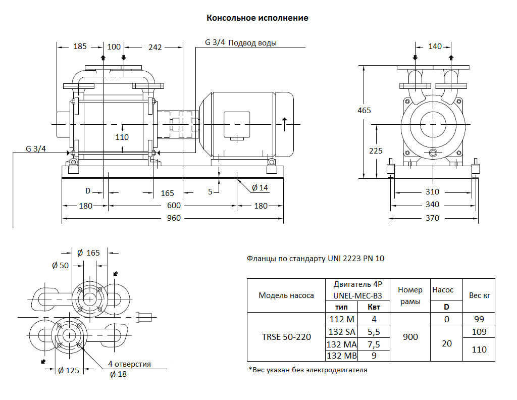 Габаритный чертеж вакуумного насоса Pompetravaini TRSE 50-220* F