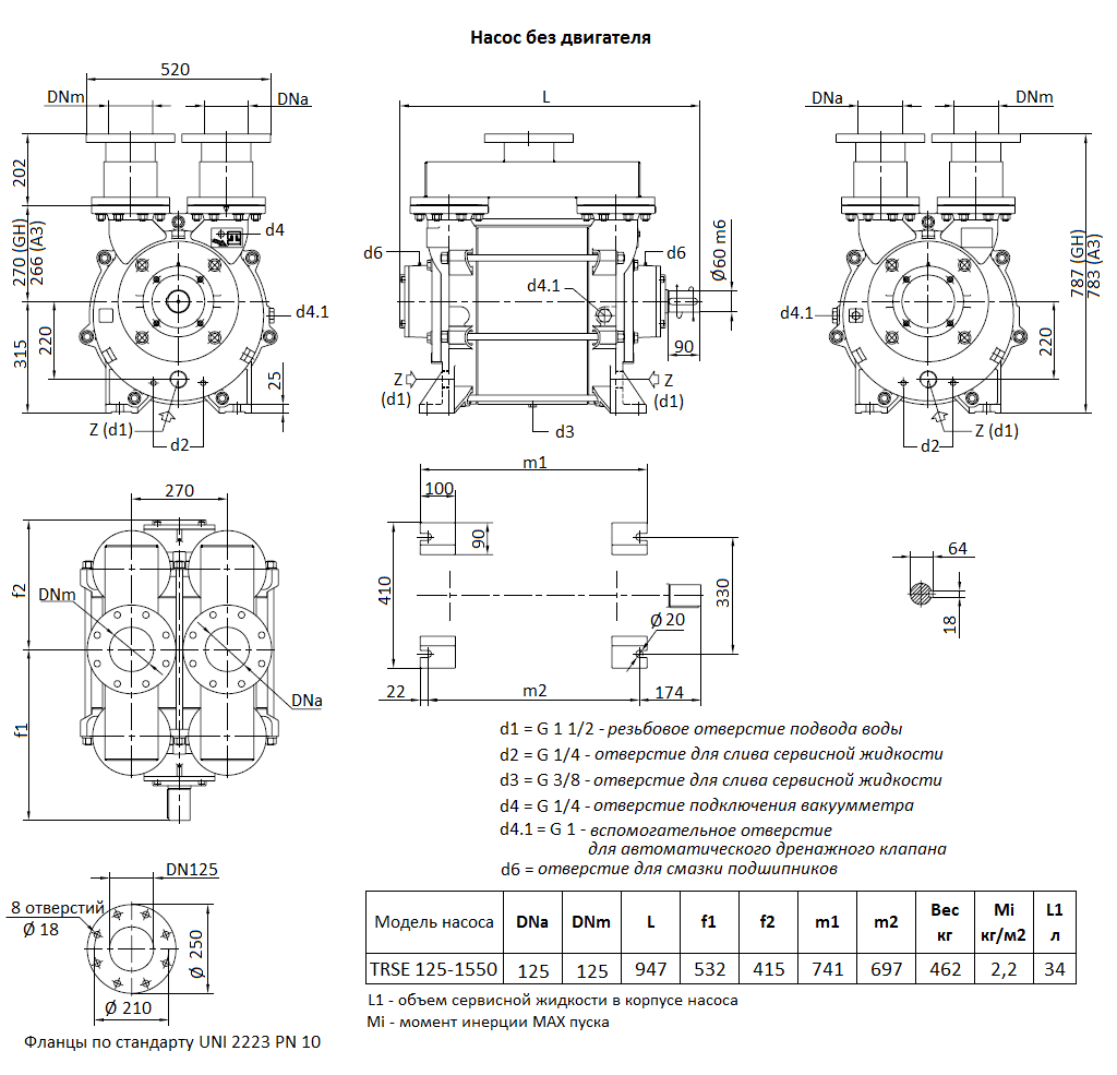 Габаритный чертеж вакуумного насоса Pompetravaini TRSE 125-1550 F