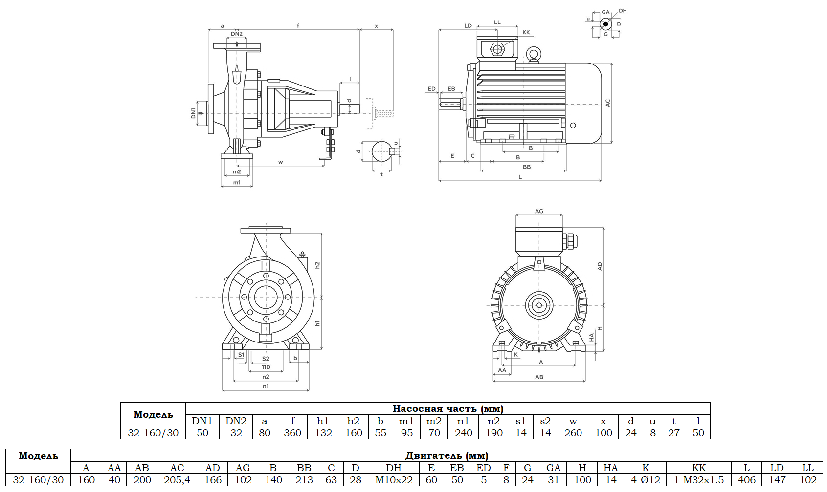 Габаритный чертеж модели Zenova SENSA 32-160/30