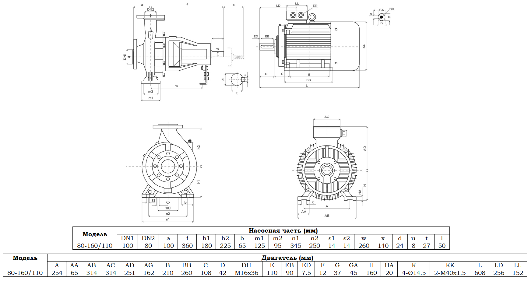 Габаритный чертеж модели Zenova SENSA 80-160/110