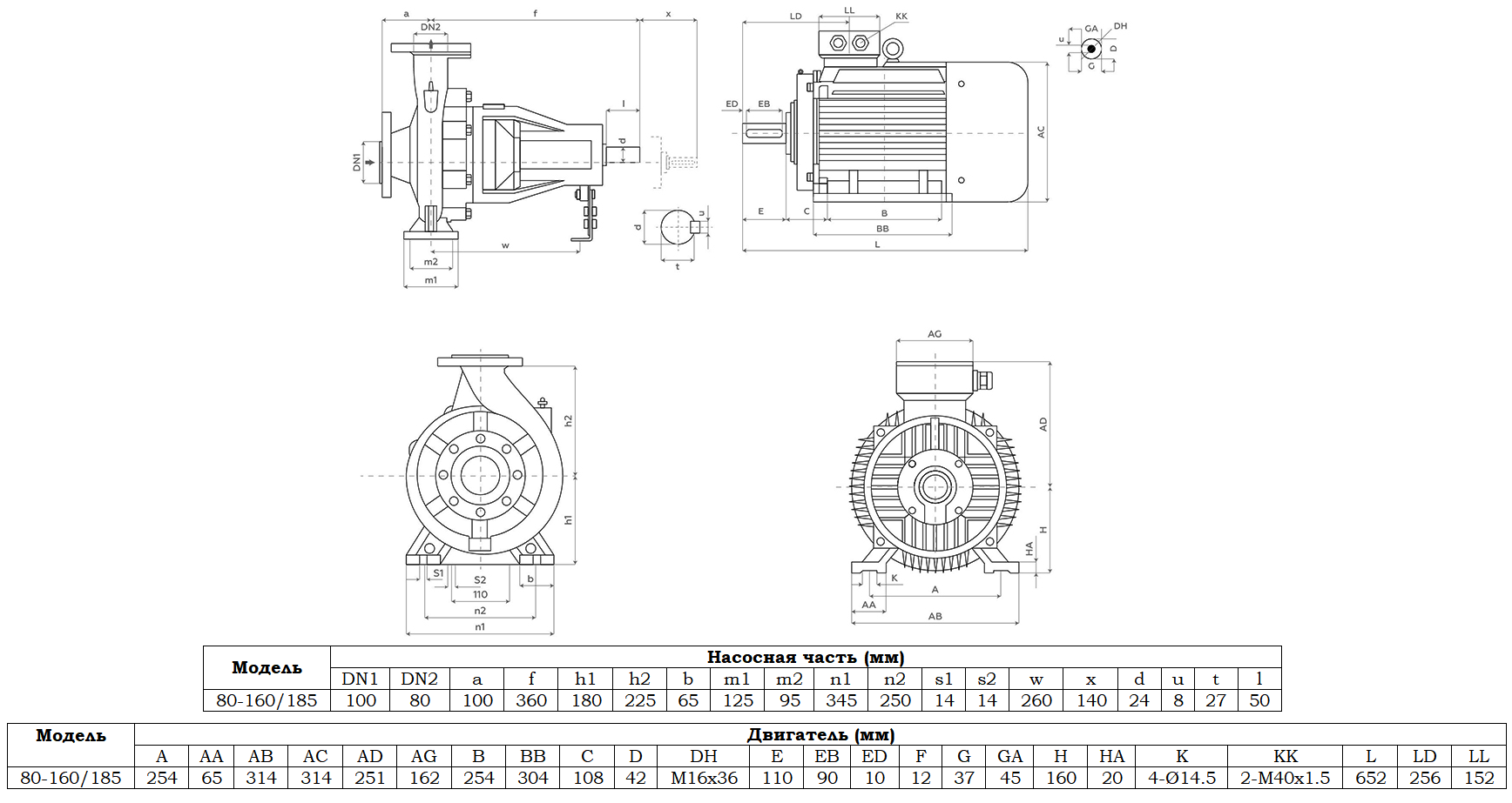 Габаритный чертеж модели Zenova SENSA 80-160/185