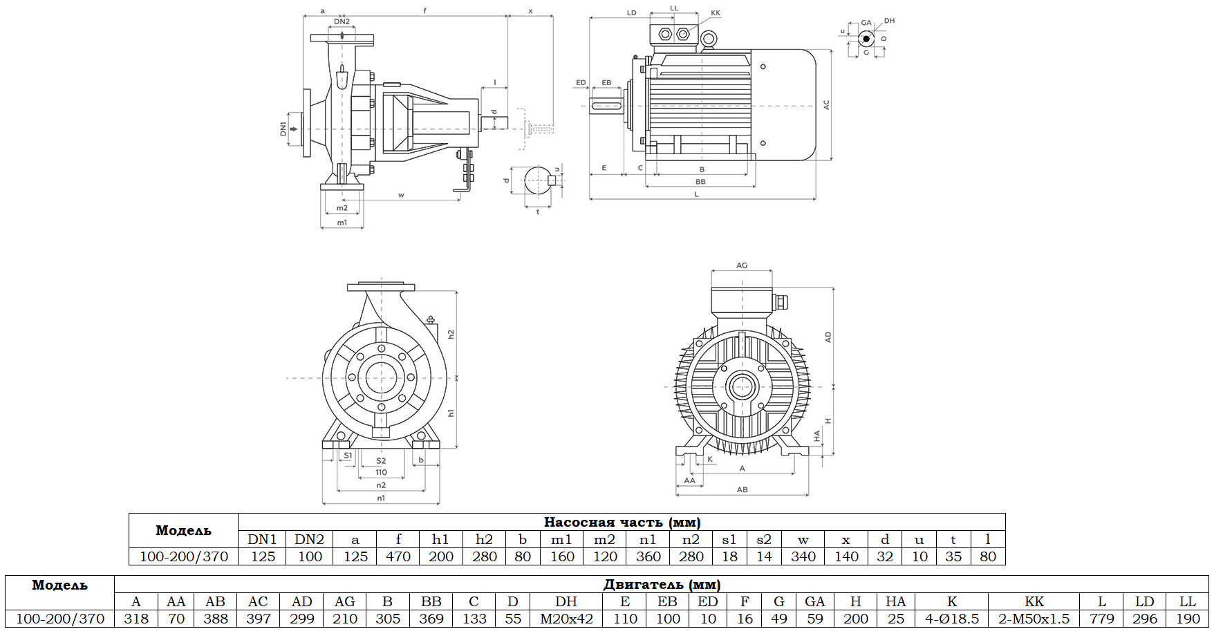 Габаритный чертеж модели Zenova SENSA 100-200/370
