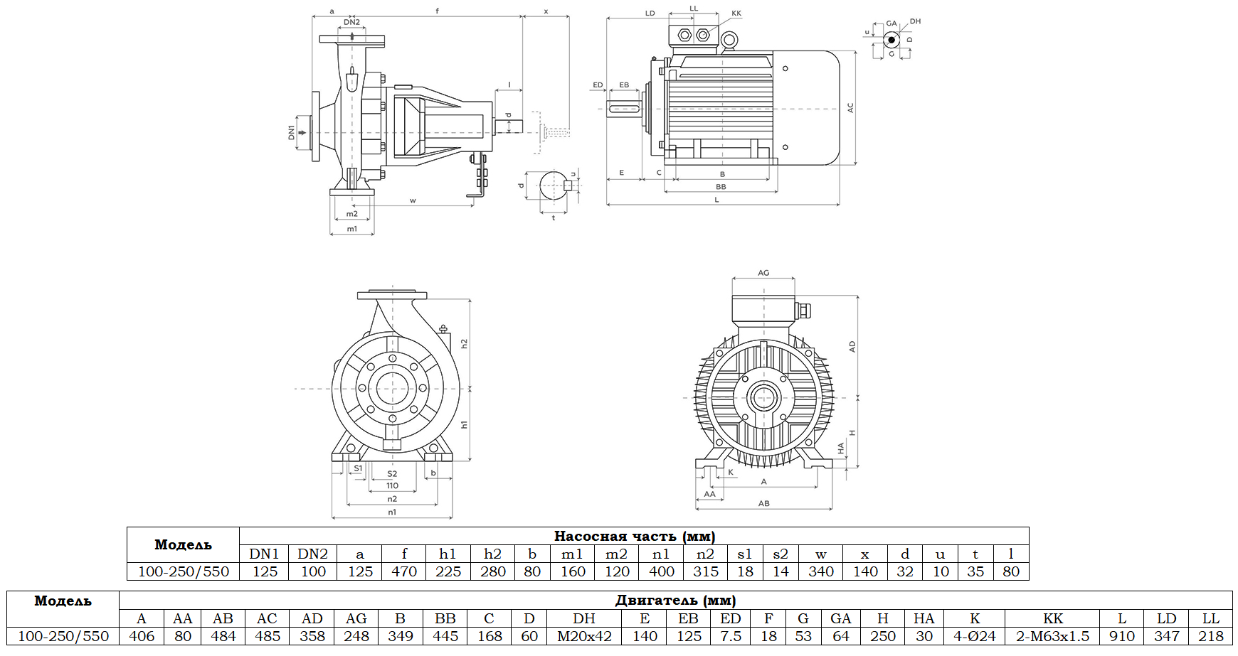 Габаритный чертеж модели Zenova SENSA 100-250/550