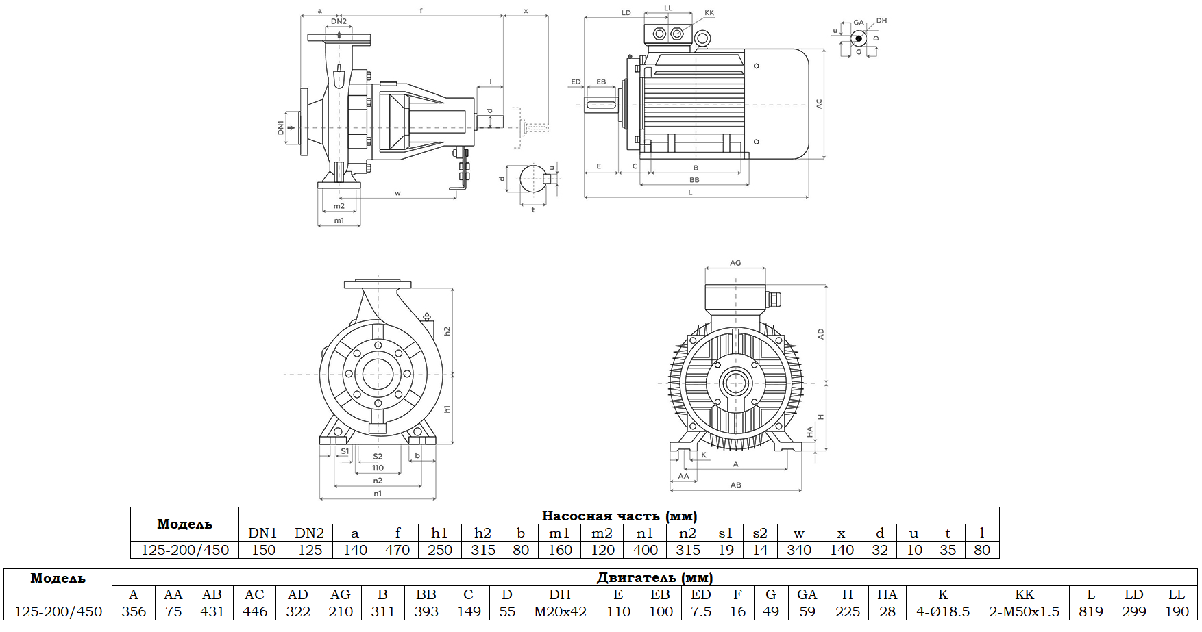 Габаритный чертеж модели Zenova SENSA 125-200/450