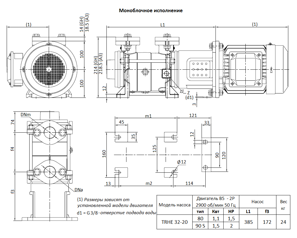 Габаритный чертеж вакуумного насоса Pompetravaini TRHE 32-20 RX