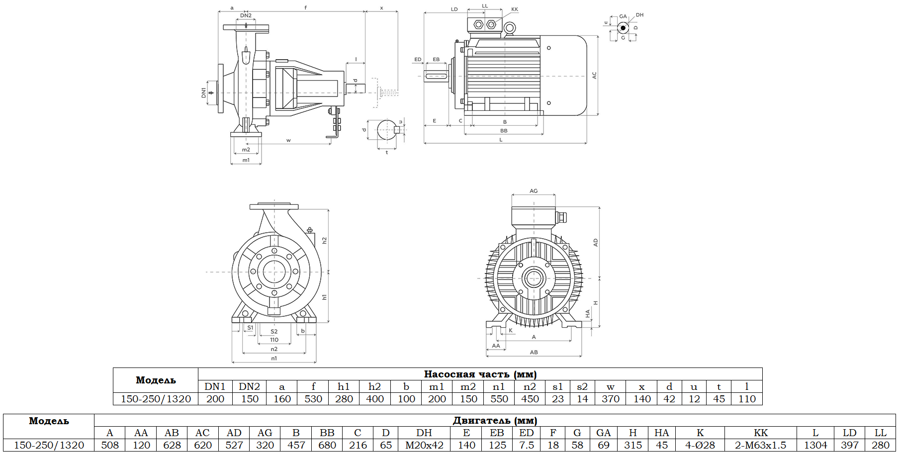 Габаритный чертеж модели Zenova SENSA 150-250/1320