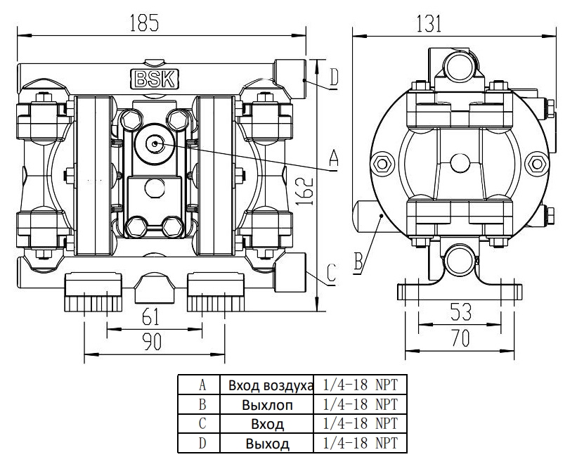 Габаритный чертеж насоса BP06PP-PTT4-B