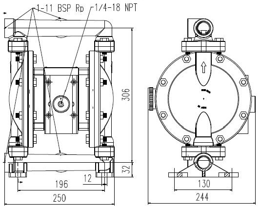 Габаритный чертеж насоса BA25AL-9991-A