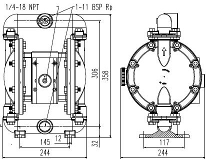 Габаритный чертеж насоса BA25SS-S991-A