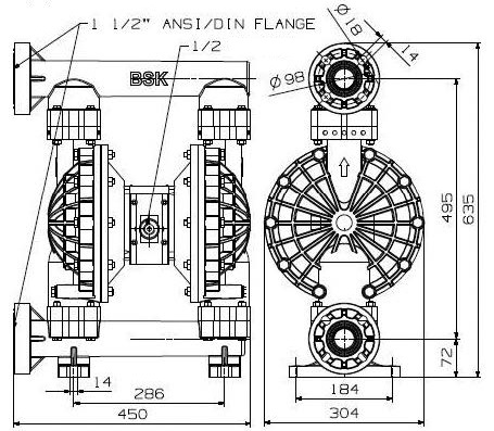Габаритный чертеж насоса BA40PP-P991-C