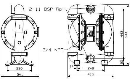 Габаритный чертеж насоса BA50AL-0TT3-A