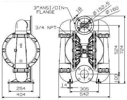 Габаритный чертеж насоса BA80SS-STT3-C