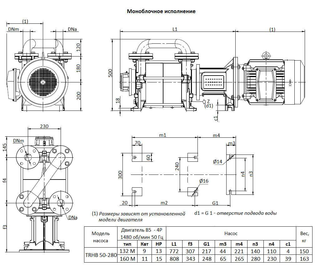 Габаритный чертеж вакуумного насоса Pompetravaini TRHB 50-280 F