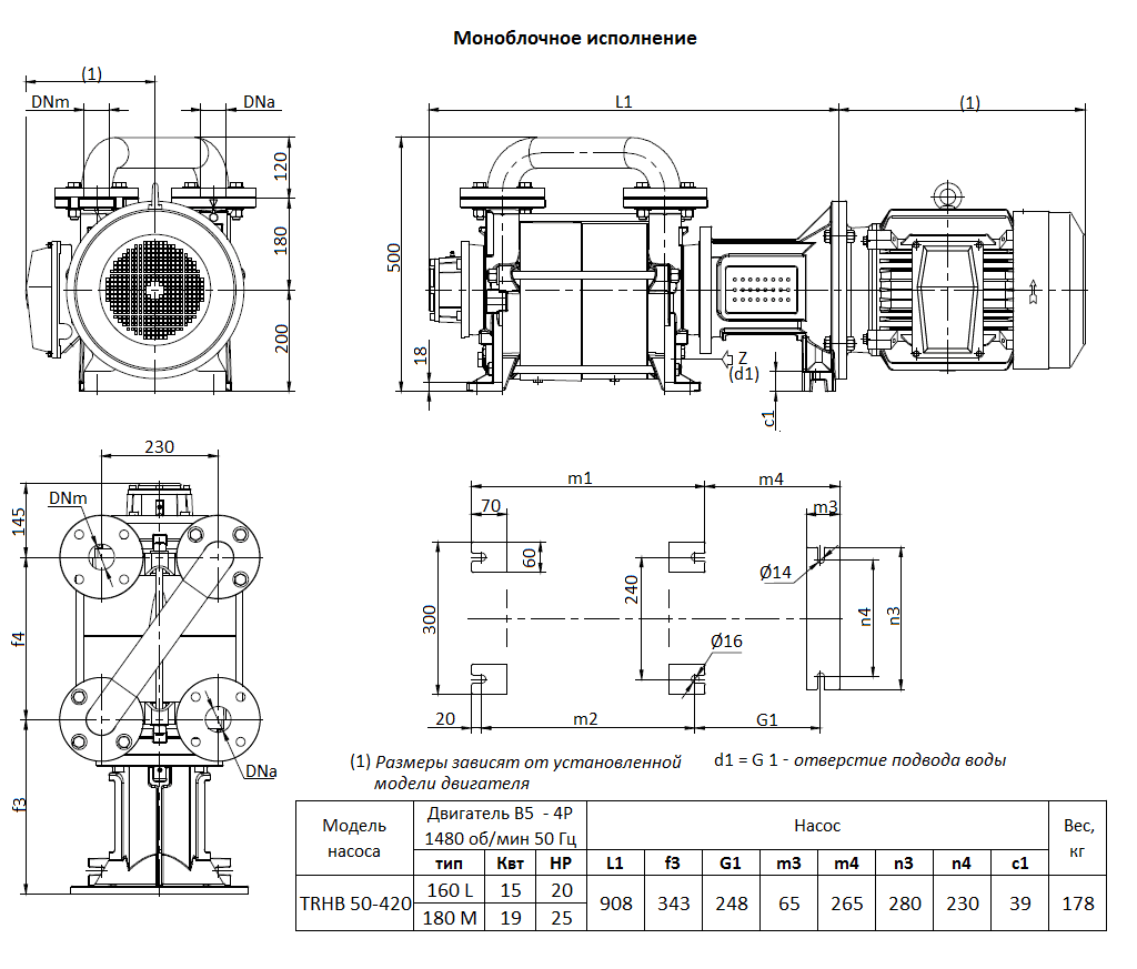 Габаритный чертеж вакуумного насоса Pompetravaini TRHB 50-420 F