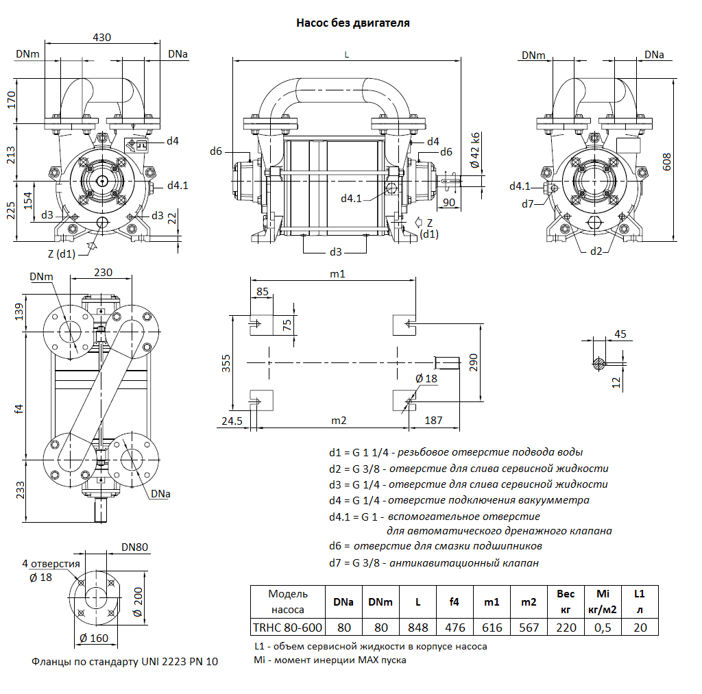 Габаритный чертеж вакуумного насоса Pompetravaini TRHC 80-600 F