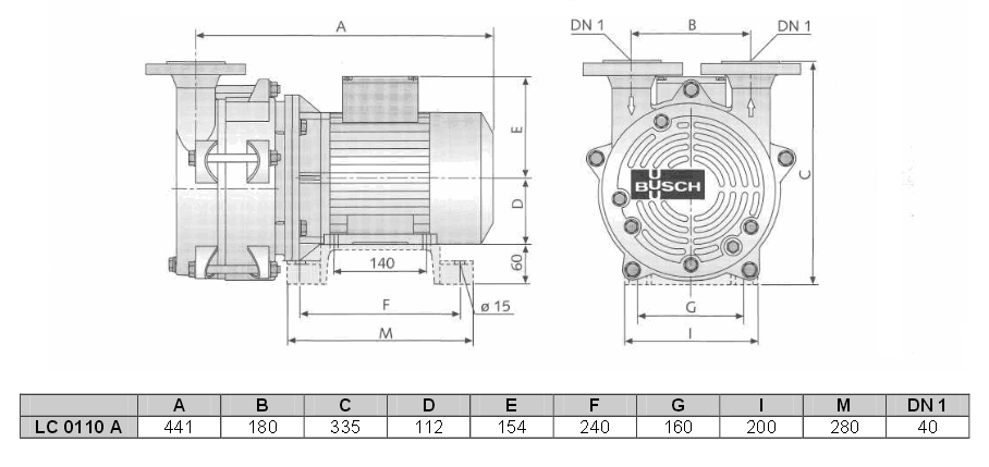 Габаритный чертеж насоса Busch Dolphin LC 0110 A